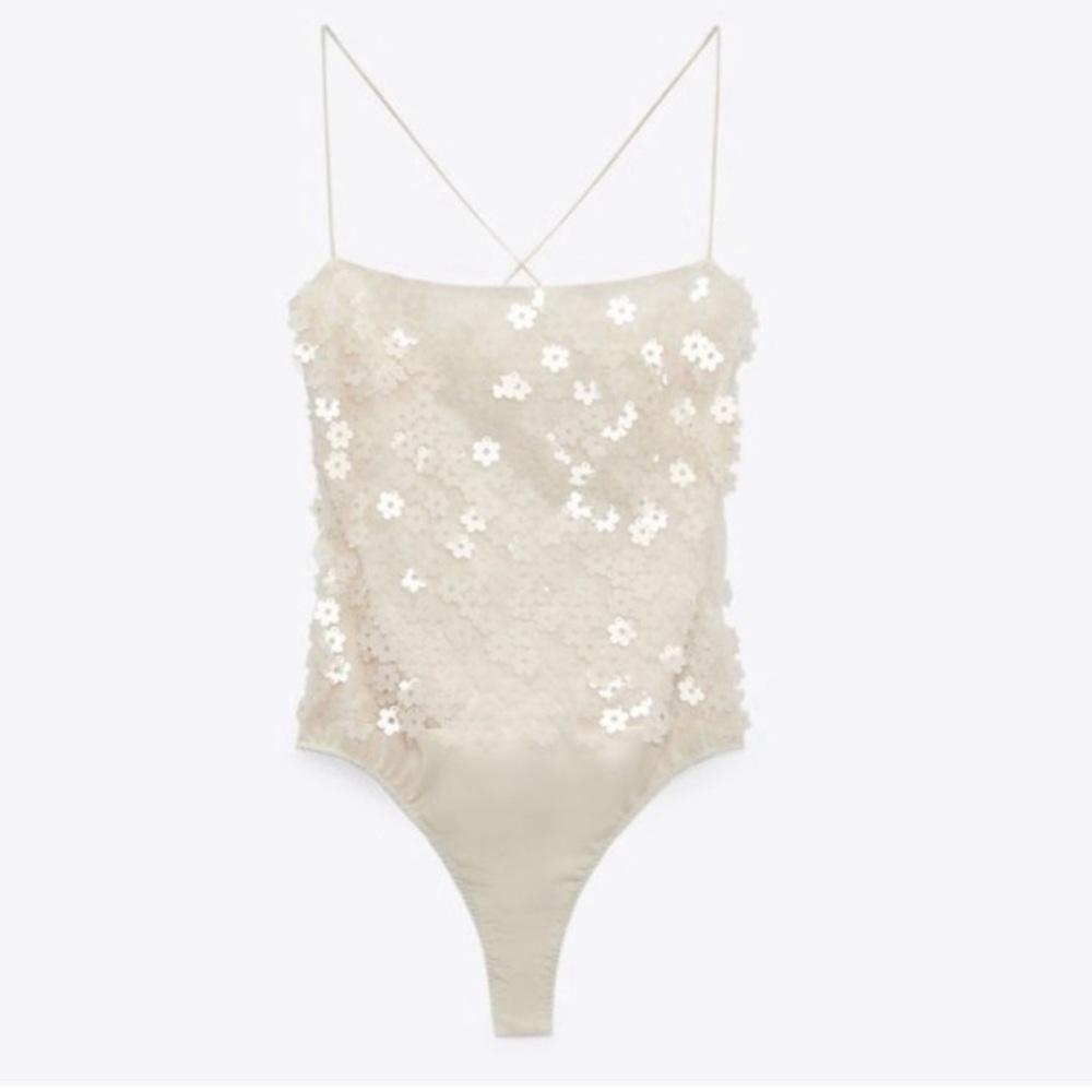 Zara sequin floral bodysuit-brand new with tags